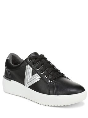 Vionic Kearny Lace 2.0 Black Leather Platform Sneakers Size 7.5 NWOB
